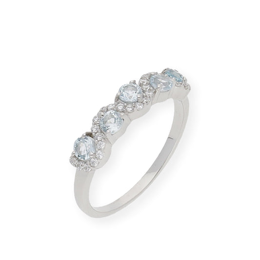 Anillo de Plata con Topacios Azules y tira de Circonitas
