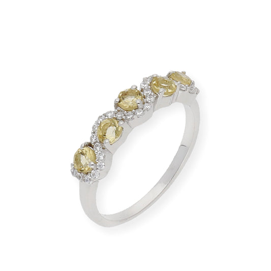 Anillo de Plata con Cuarzos Citrinos y tira de Circonitas