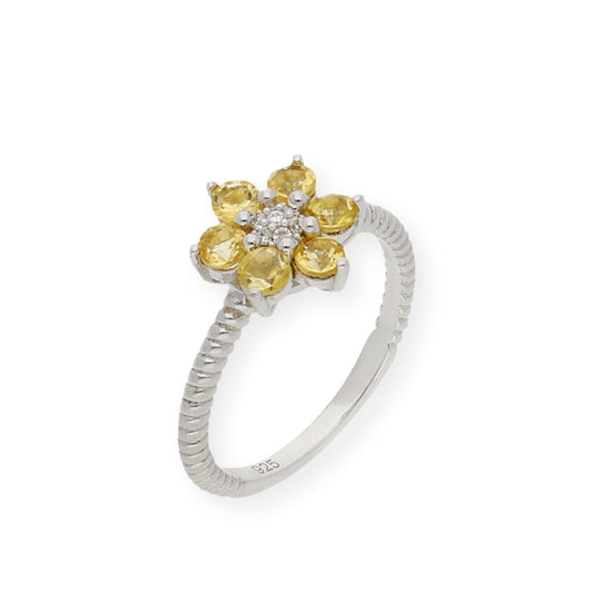 Anillo de Plata con Cuarzos Citrino en Flor y Circonitas