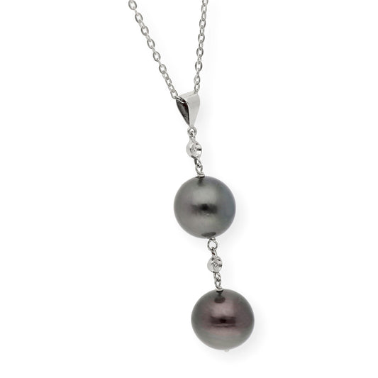 Colgante de Oro Blanco 18k con Perlas Tahití y Diamantes