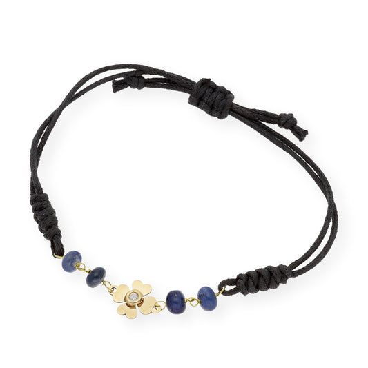 Pulsera Macramé Flor con Zafiros y Diamante en Oro de Ley 18k