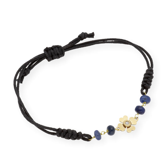Pulsera Macramé Flor con Zafiros y Diamante en Oro de Ley 18k