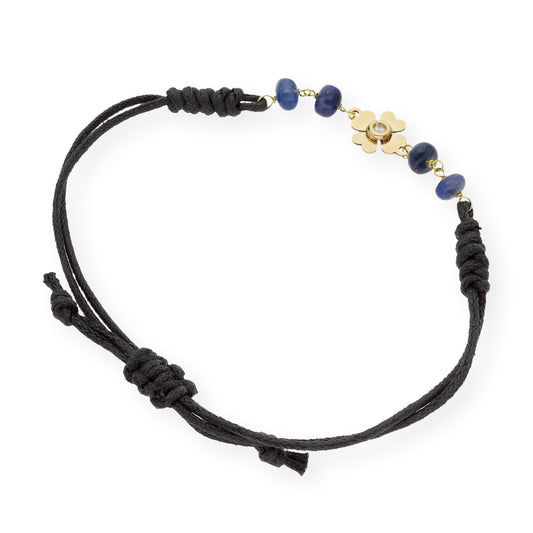 Pulsera Macramé Flor con Zafiros y Diamante en Oro de Ley 18k