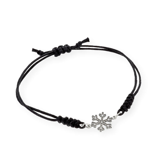 Pulsera Macramé de Oro Blanco de Ley con Diamantes y Diseño de Copo de Nieve