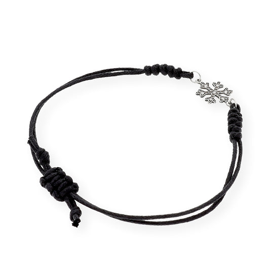 Pulsera Macramé de Oro Blanco de Ley con Diamantes y Diseño de Copo de Nieve