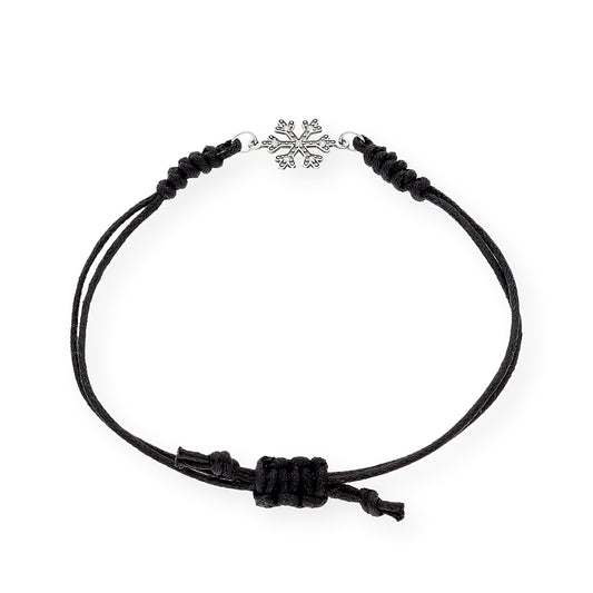 Pulsera Macramé de Oro Blanco de Ley con Diamantes y Diseño de Copo de Nieve