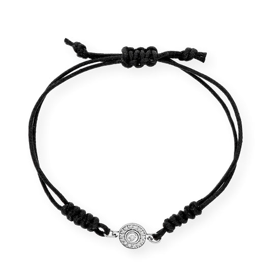 Pulsera Macramé de Oro Blanco de Ley con Diamantes y Diseño Circular