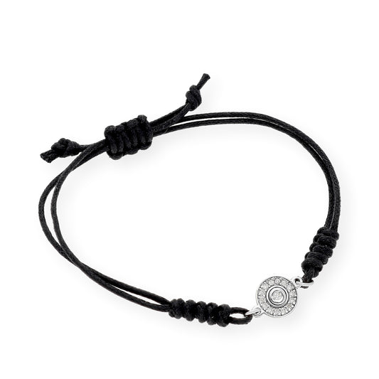 Pulsera Macramé de Oro Blanco de Ley con Diamantes y Diseño Circular
