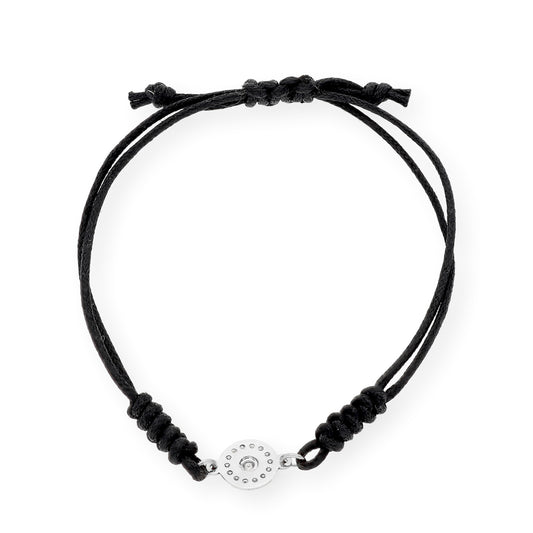 Pulsera Macramé de Oro Blanco de Ley con Diamantes y Diseño Circular