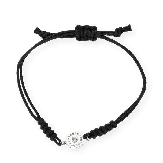 Pulsera Macramé de Oro Blanco de Ley con Diamantes y Diseño Cuadrado