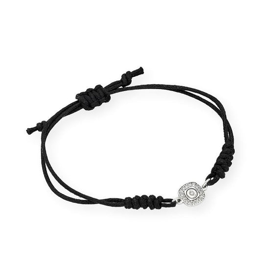 Pulsera Macramé de Oro Blanco de Ley con Diamantes y Diseño Cuadrado