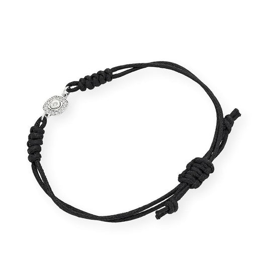 Pulsera Macramé de Oro Blanco de Ley con Diamantes y Diseño Cuadrado