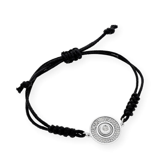 Pulsera Macramé de Oro Blanco de Ley con Diamantes y Diseño Circular