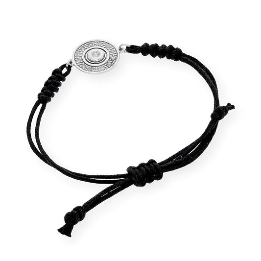 Pulsera Macramé de Oro Blanco de Ley con Diamantes y Diseño Circular