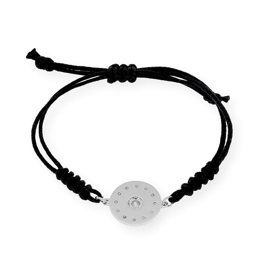 Pulsera Macramé de Oro Blanco de Ley con Diamantes y Diseño Circular