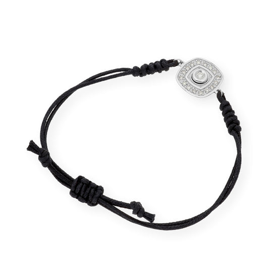 Pulsera Macramé de Oro Blanco de Ley con Diamantes y Diseño Cuadrado