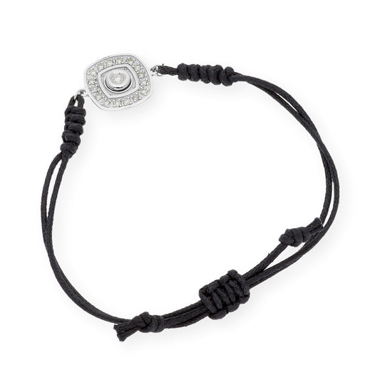 Pulsera Macramé de Oro Blanco de Ley con Diamantes y Diseño Cuadrado