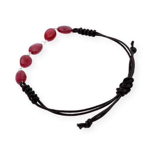 Pulsera Macramé de Oro Blanco de Ley con Rubíes