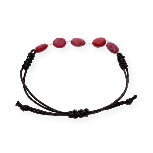 Pulsera Macramé de Oro Blanco de Ley con Rubíes