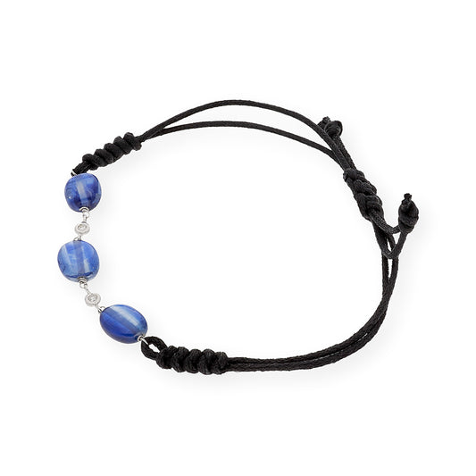 Pulsera Macramé de Oro Blanco de Ley con Zafiros y Diamantes
