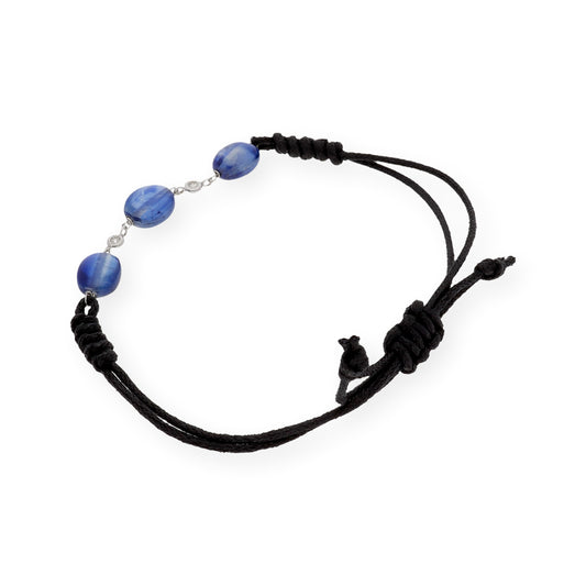 Pulsera Macramé de Oro Blanco de Ley con Zafiros y Diamantes