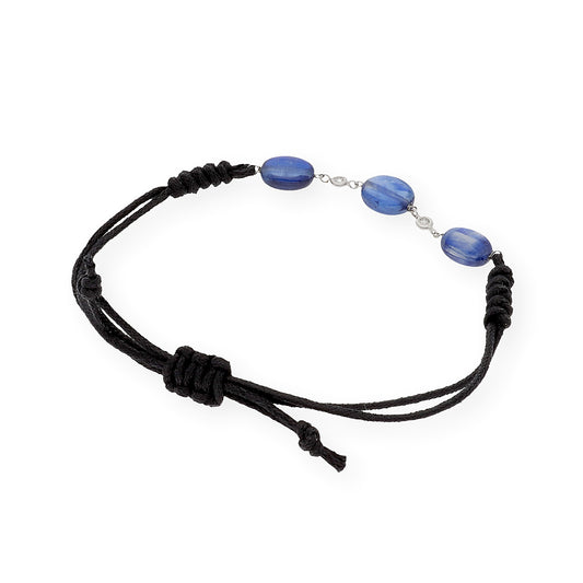 Pulsera Macramé de Oro Blanco de Ley con Zafiros y Diamantes