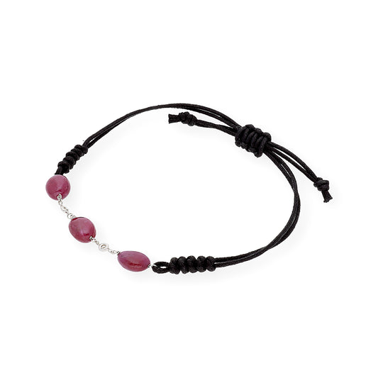 Pulsera Macramé de Oro Blanco de Ley con Rubíes y Diamantes