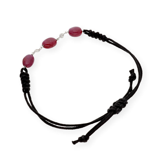 Pulsera Macramé de Oro Blanco de Ley con Rubíes y Diamantes