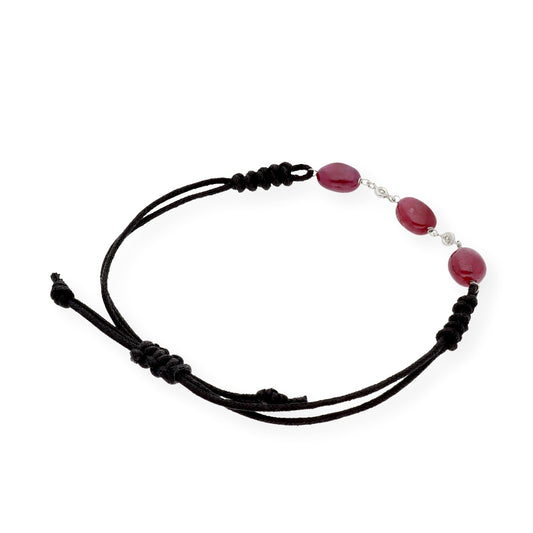 Pulsera Macramé de Oro Blanco de Ley con Rubíes y Diamantes