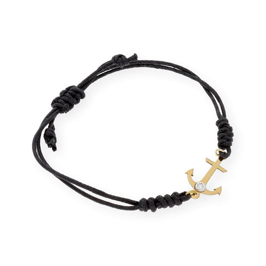 Pulsera Macramé Ancla en Oro de Ley 18k y Diamante