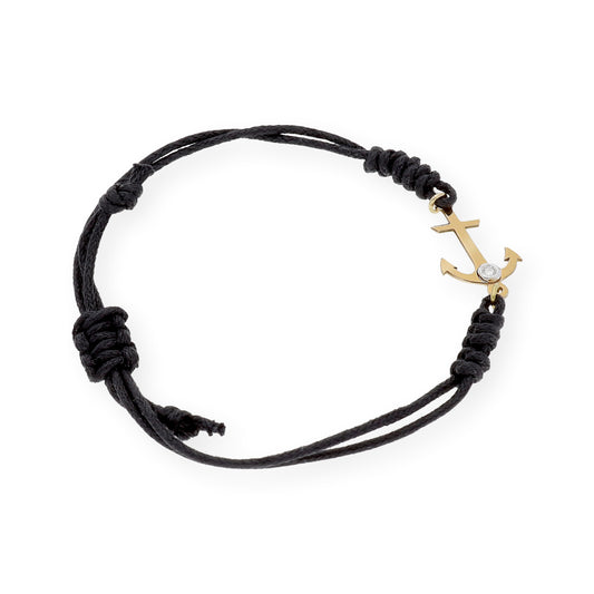Pulsera Macramé Ancla en Oro de Ley 18k y Diamante