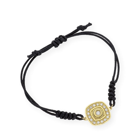 Pulsera Macramé de Oro de Ley con Diamantes y Diseño Cuadrado