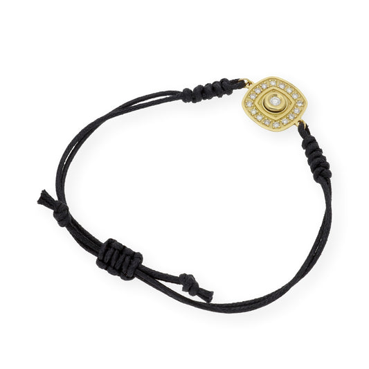 Pulsera Macramé de Oro de Ley con Diamantes y Diseño Cuadrado