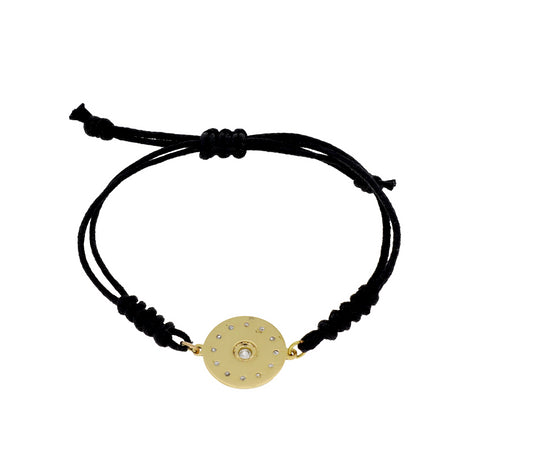 Pulsera Macramé de Oro de Ley con Diamantes y Diseño Circular