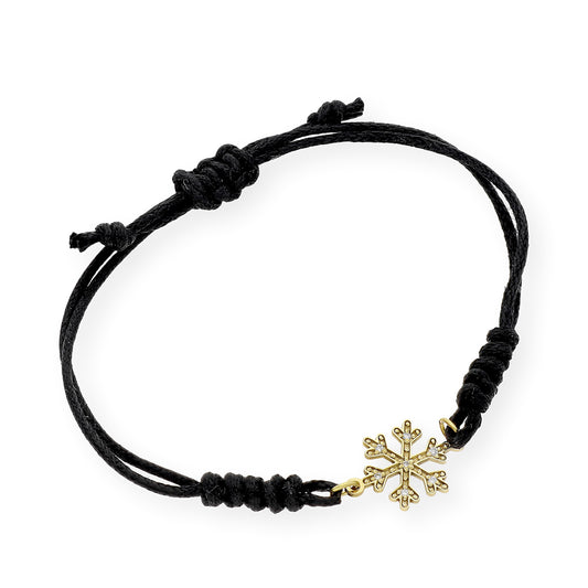 Pulsera Macramé de Oro de Ley con Diamantes y Diseño de Copo de Nieve