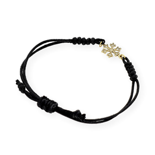 Pulsera Macramé de Oro de Ley con Diamantes y Diseño de Copo de Nieve