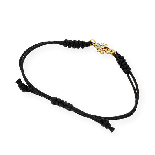 Pulsera Macramé de Oro de Ley con Diamantes y Diseño de Trébol