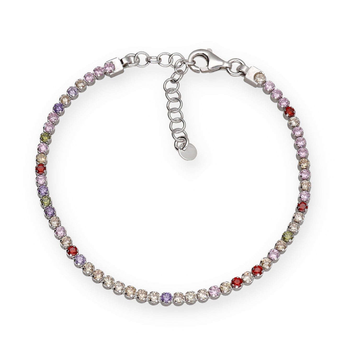Pulsera Riviere en Plata de Ley 925 con Circonitas Redondas Multicolor