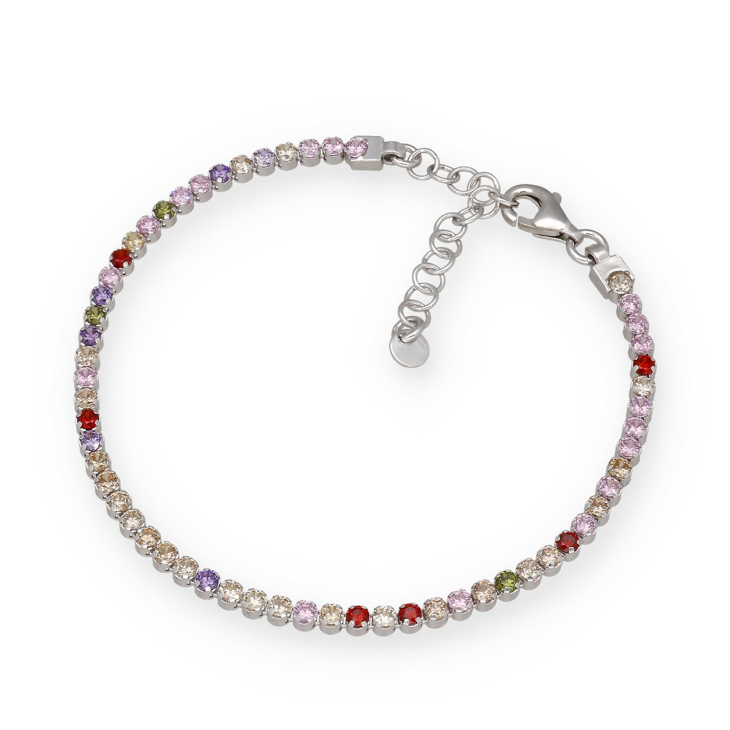 Pulsera Riviere en Plata de Ley 925 con Circonitas Redondas Multicolor