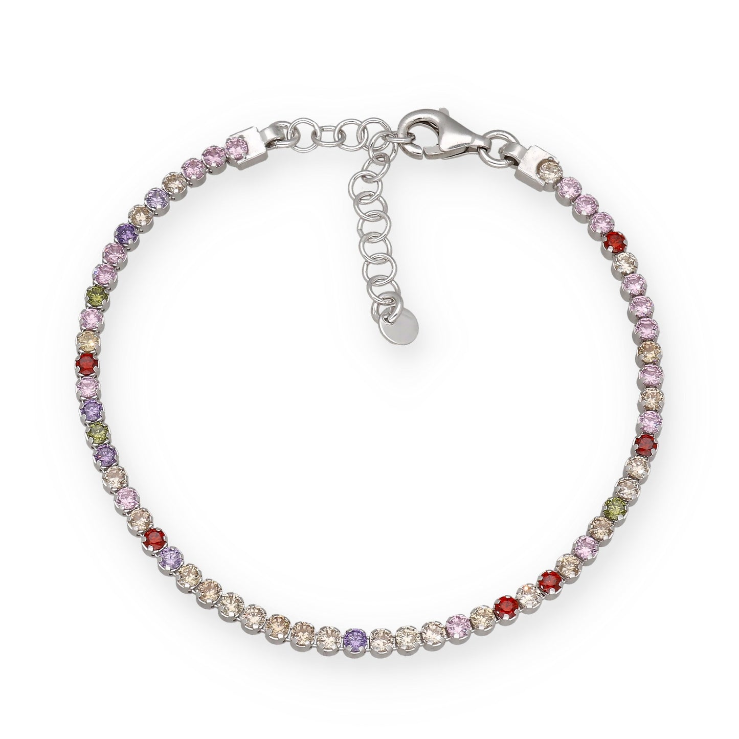 Pulsera Riviere en Plata de Ley 925 con Circonitas Redondas Multicolor