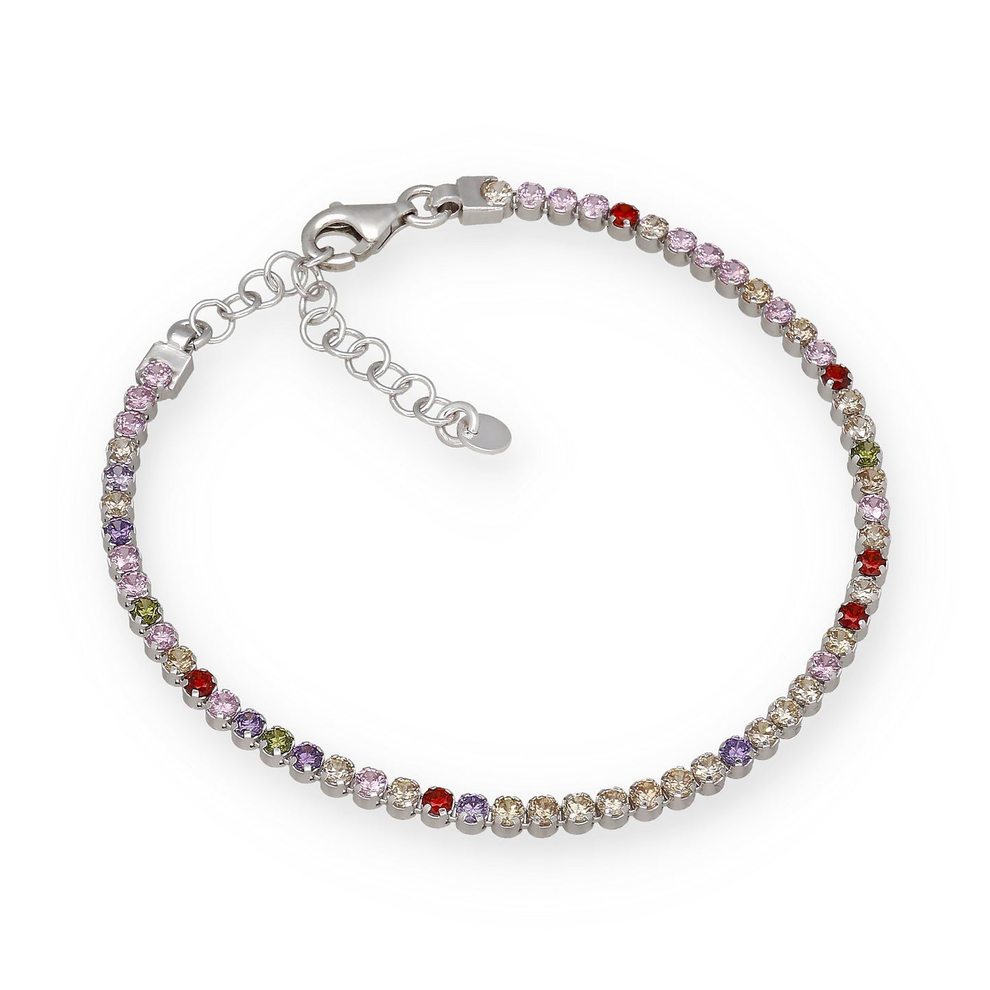 Pulsera Riviere en Plata de Ley 925 con Circonitas Redondas Multicolor