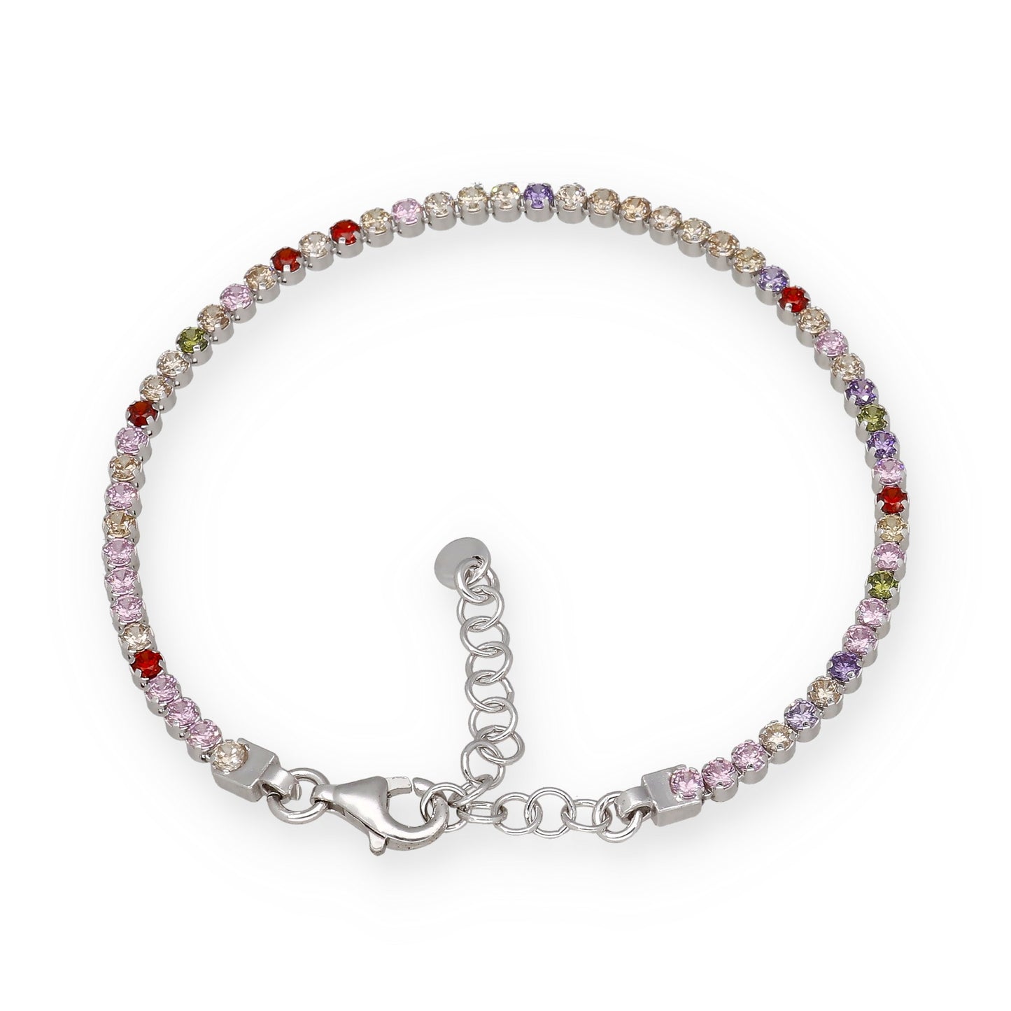 Pulsera Riviere en Plata de Ley 925 con Circonitas Redondas Multicolor