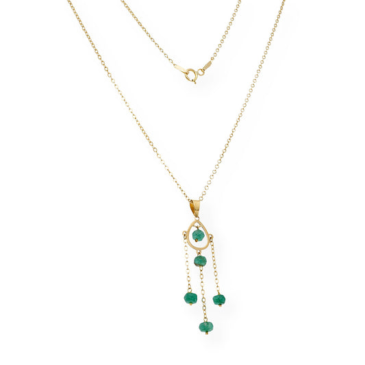 Colgante Étnico de Oro 18K con Esmeraldas Talladas