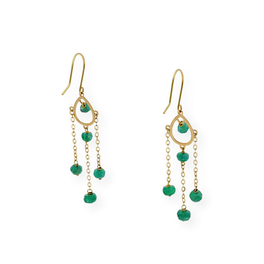 Pendientes Étnico de Oro con Esmeraldas Talladas