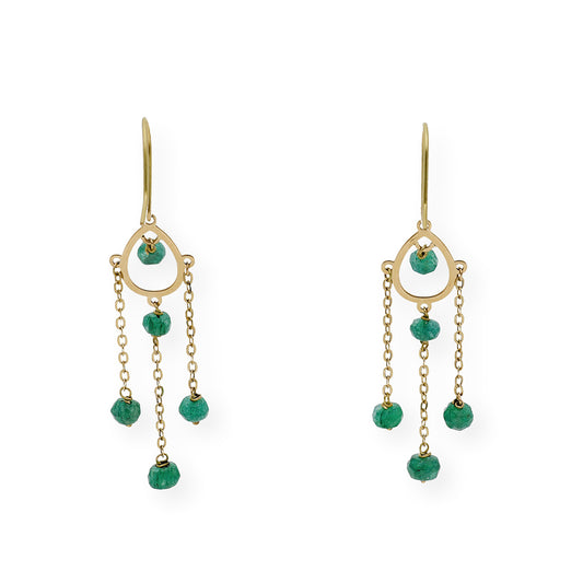 Pendientes Étnico de Oro con Esmeraldas Talladas