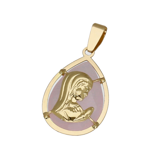 Medalla Virgen Niña en Oro 18k y Piedra Rosa Modelo Hell
