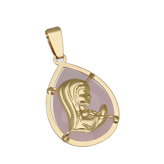 Medalla Virgen Niña en Oro 18k y Piedra Rosa Modelo Hell