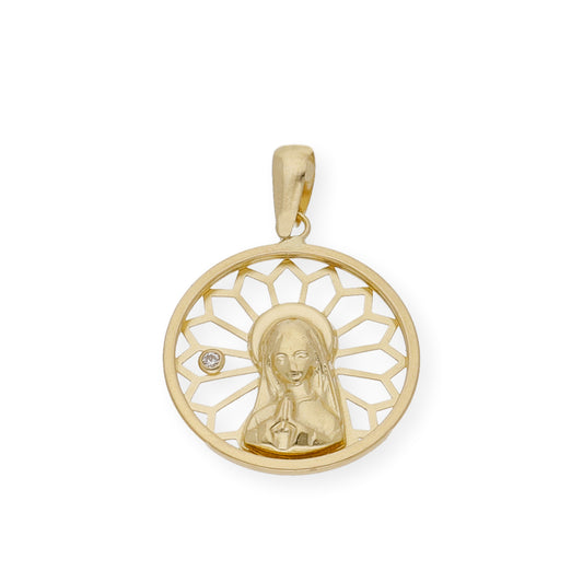 Medalla Virgen Niña en Oro 18K Redonda Calada con Circonita
