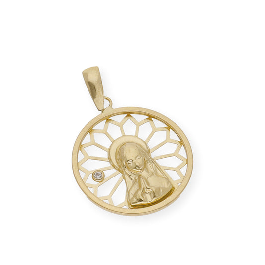 Medalla Virgen Niña en Oro 18K Redonda Calada con Circonita