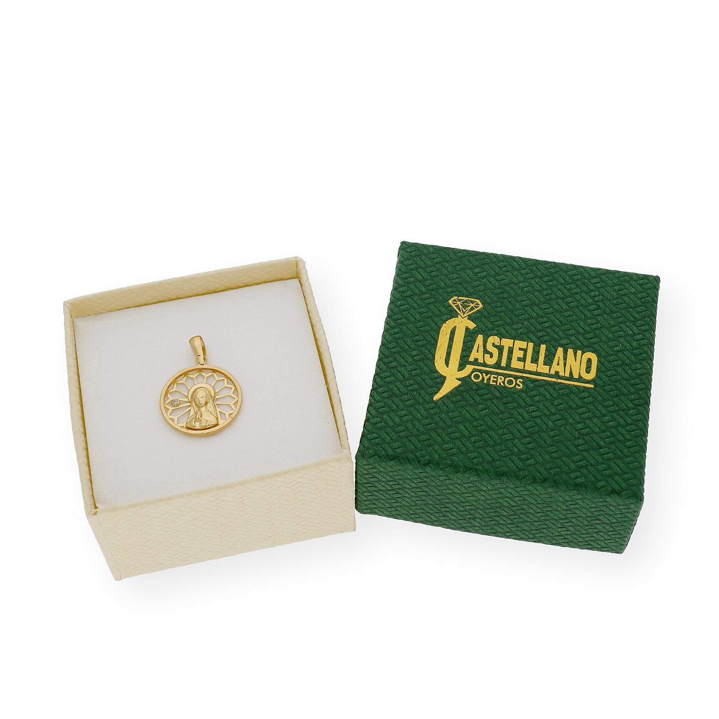 Medalla Virgen Niña en Oro 18K Redonda Calada con Circonita